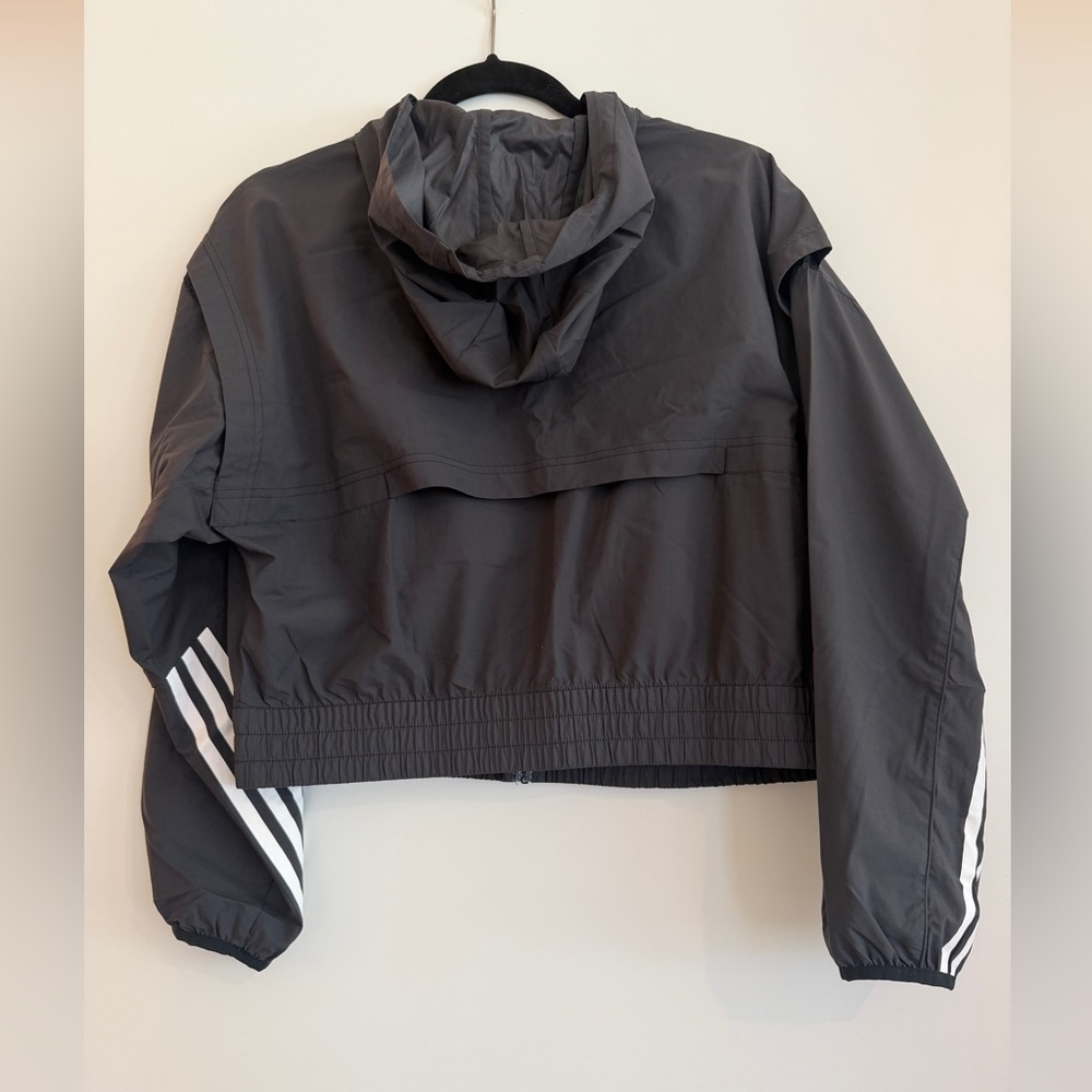 Adidas Cropped Hooded Jacket with White Stripes - Picture 2 of 7